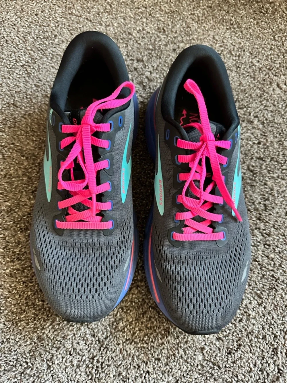 Brooks Ghost 15 Women's Running Shoes Gray Hot Pink Teal Size 8.5